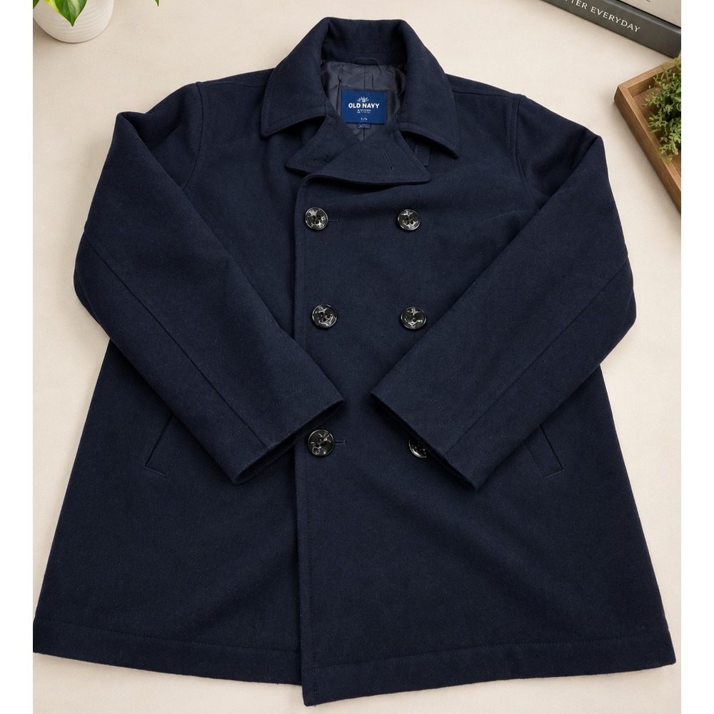 Men's Wool Pea Coat – Ink Blue – Size XL – Double‑Breasted Button Closure